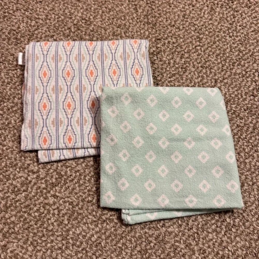 Bundle of 2 HB Flannel Receiving Baby Blankets Mint Diamond Tribal Print 30x36